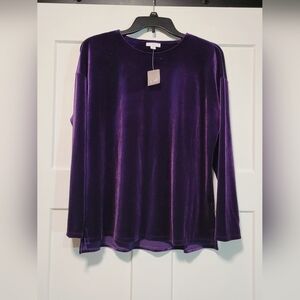 J. Jill Women's Long Sleeve Velvet Top  Blouse Relaxed Fit Sz S Purple Holiday